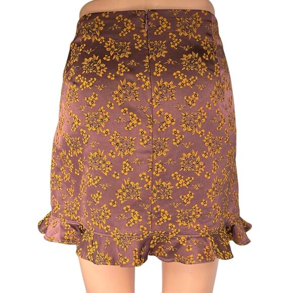 Express Purple Orange Silky Satin Floral Ruffle Mini Straight Pencil Skirt Sz 4 - Picture 3 of 6